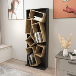 Decorotika Carmen Assymetrical Design Bookshelf, Shelving Unit, Display Unit With 6 Shelves Black & Oud - thumbnail 3