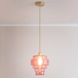 Valuelights Lane Pink Glass 5 Tier Layer Shade Brushed Gold Single Ceiling Pendant Light - thumbnail 3