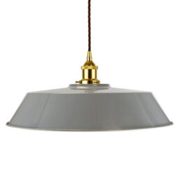 French Grey Large Chancery Painted Dome Pendant Light With Gold Lamp Holder And Brown Twisted Cable - Se Home - thumbnail 1