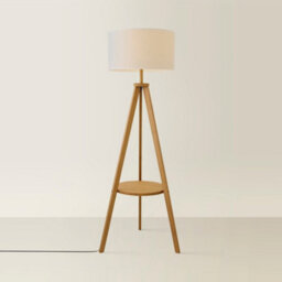 ValueLights Morrigan Mid Wood Shelf Floor Lamp With White Trim Drum Shade - thumbnail 3