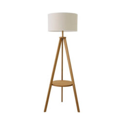 ValueLights Morrigan Mid Wood Shelf Floor Lamp With White Trim Drum Shade - thumbnail 6