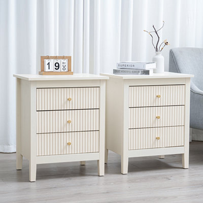 Chic Interiors Pair Of Cream Three Drawer Bedside Tables - Charleston Collection - image 1