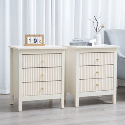 Chic Interiors Pair Of Cream Three Drawer Bedside Tables - Charleston Collection