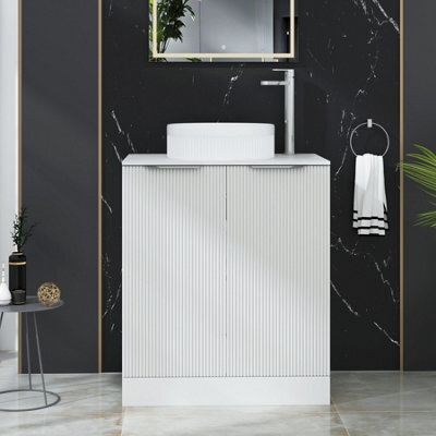 Royal Bathrooms Evora 700mm Matt White Fluted Floor Standing Countertop Vanity Unit 2 Door With Round Basin - image 1