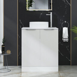 Royal Bathrooms Evora 700mm Matt White Fluted Floor Standing Countertop Vanity Unit 2 Door With Round Basin - thumbnail 1