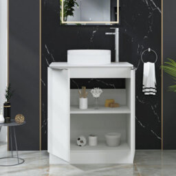 Royal Bathrooms Evora 700mm Matt White Fluted Floor Standing Countertop Vanity Unit 2 Door With Round Basin - thumbnail 3