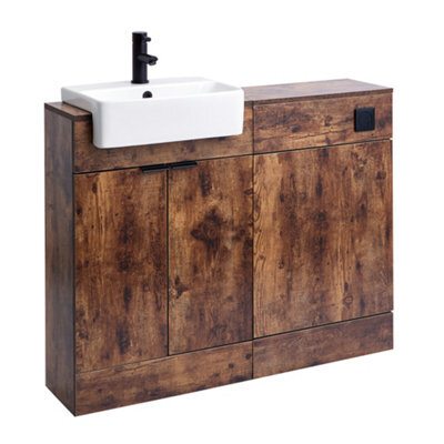 Homestylestore 1050mm Dark Oak Bathroom Combination Vanity Toilet Wc Unit And Black Finger Pull Handles - image 1