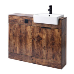 Homestylestore 1050mm Dark Oak Bathroom Combination Vanity Toilet Wc Unit And Black Finger Pull Handles - thumbnail 2