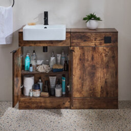Homestylestore 1050mm Dark Oak Bathroom Combination Vanity Toilet Wc Unit And Black Finger Pull Handles - thumbnail 3