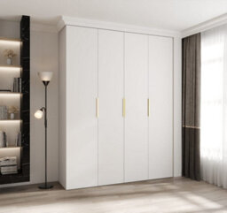 Arte Stylish White Como Iv Hinged Door Wardrobe H2460mm W1900mm D500mm, Four Doors, Sixteen Shelves, Two Hanging Rails, Gold Handles - thumbnail 2