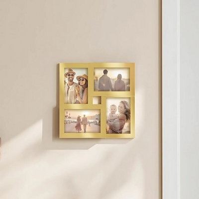 Songmics 4-Photo Collage Frame, Wall Decor Picture Display, Family Memory Showcase Set, Pale Gold - image 1