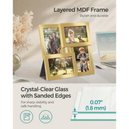 Songmics 4-Photo Collage Frame, Wall Decor Picture Display, Family Memory Showcase Set, Pale Gold - thumbnail 4