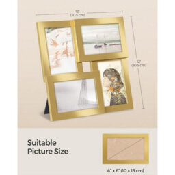 Songmics 4-Photo Collage Frame, Wall Decor Picture Display, Family Memory Showcase Set, Pale Gold - thumbnail 2