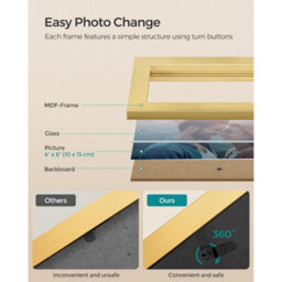 Songmics 4-Photo Collage Frame, Wall Decor Picture Display, Family Memory Showcase Set, Pale Gold - thumbnail 5