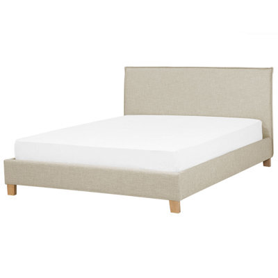 Beliani Bed Fabric Sennez 180 X 200 Cm (Eu Super King) Beige - image 1