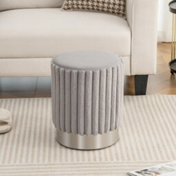 Gainoom Modern Round Grey Velvet Ottoman Upholstered Footrest Stool With Decorative Vertical Tufting - thumbnail 5