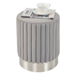 Gainoom Modern Round Grey Velvet Ottoman Upholstered Footrest Stool With Decorative Vertical Tufting