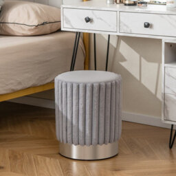 Gainoom Modern Round Grey Velvet Ottoman Upholstered Footrest Stool With Decorative Vertical Tufting - thumbnail 3
