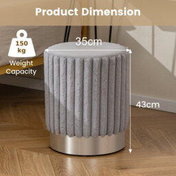 Gainoom Modern Round Grey Velvet Ottoman Upholstered Footrest Stool With Decorative Vertical Tufting - thumbnail 2