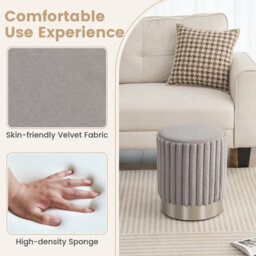 Gainoom Modern Round Grey Velvet Ottoman Upholstered Footrest Stool With Decorative Vertical Tufting - thumbnail 8