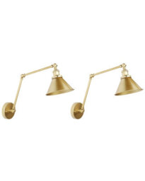 Beliani Set Of 2 Gold Metal Wall Lamps With Adjustable Arm And Cone Shade - Pair For Bedroom Or Desk Lighting - thumbnail 2
