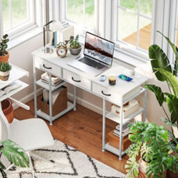 Writing Desk Power Outlets Drawers Shelves White - thumbnail 2