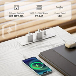 Writing Desk Power Outlets Drawers Shelves White - thumbnail 7