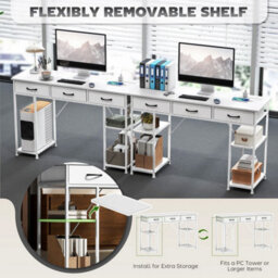 Writing Desk Power Outlets Drawers Shelves White - thumbnail 4