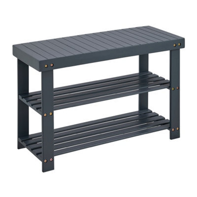 Livivo Bamboo Shoe Bench 2 Tier Grey Shoe Rack Storage Bench Entryway Hallway Seat Organiser - image 1