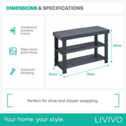 Livivo Bamboo Shoe Bench 2 Tier Grey Shoe Rack Storage Bench Entryway Hallway Seat Organiser - thumbnail 8