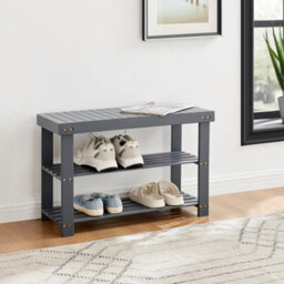 Livivo Bamboo Shoe Bench 2 Tier Grey Shoe Rack Storage Bench Entryway Hallway Seat Organiser - thumbnail 9