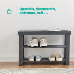 Livivo Bamboo Shoe Bench 2 Tier Grey Shoe Rack Storage Bench Entryway Hallway Seat Organiser - thumbnail 4