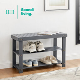 Livivo Bamboo Shoe Bench 2 Tier Grey Shoe Rack Storage Bench Entryway Hallway Seat Organiser - thumbnail 2