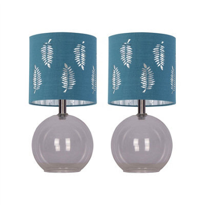 First Choice Lighting Set Of 2 Buck - Clear Glass Table Lamps With Teal Fern Shade - image 1