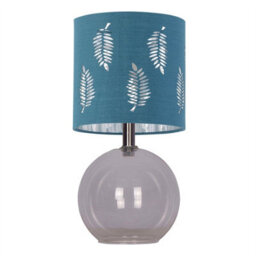 First Choice Lighting Set Of 2 Buck - Clear Glass Table Lamps With Teal Fern Shade - thumbnail 2