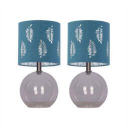 First Choice Lighting Set Of 2 Buck - Clear Glass Table Lamps With Teal Fern Shade