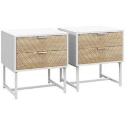 Wyld Haus Filu Reno Set Of 2 White And Oak Chevron Bedside Tables With 2 Drawers - Compact Pair - thumbnail 2