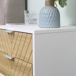Wyld Haus Filu Reno Set Of 2 White And Oak Chevron Bedside Tables With 2 Drawers - Compact Pair - thumbnail 7