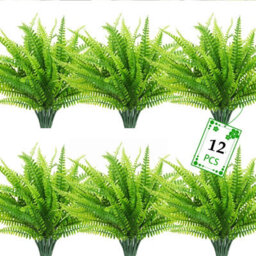 Amorly 12Pcs Artificial Boston Fern, 7 Forks Fake Boston Fern Greenery Stems, Artificial Fern Plant For Home Garden Wedding Party Decor - thumbnail 1