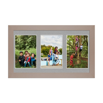 AK Frames 40X20Cm Rose Gold Modern Multi Photo Frame With Silver Mount - Holds 3 Apertures (3X) 6X4 Photos - image 1