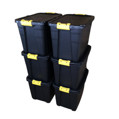 Samuel Alexander 6 X 60L Heavy Duty Storage Tubs Sturdy, Lockable, Stackable And Nestable Design Storage Chests With Clips In Black - image 1