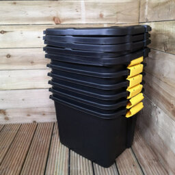 Samuel Alexander 6 X 60L Heavy Duty Storage Tubs Sturdy, Lockable, Stackable And Nestable Design Storage Chests With Clips In Black - thumbnail 3