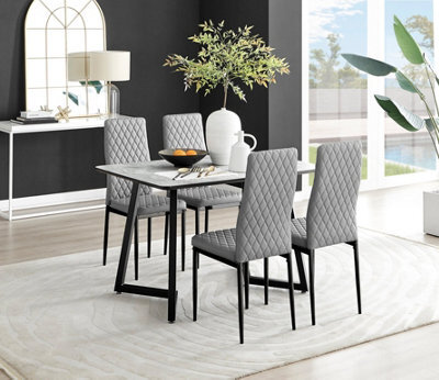 Furniturebox Carson 4 Seater White Marble Effect Rectangular Scratch Resistant Dining Table With 4 Grey Milan Faux Leather Black Leg Chairs - image 1