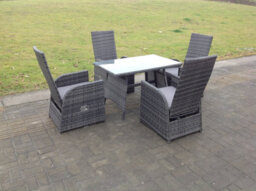Fimous Oblong Table Adjustable Pe Rattan Dining Set Table And Chair Sets Outdoor Garden Furniture Mixed Grey 4 Seat - thumbnail 4