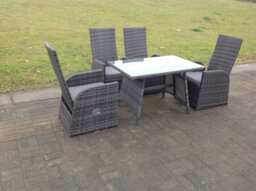 Fimous Oblong Table Adjustable Pe Rattan Dining Set Table And Chair Sets Outdoor Garden Furniture Mixed Grey 4 Seat - thumbnail 7