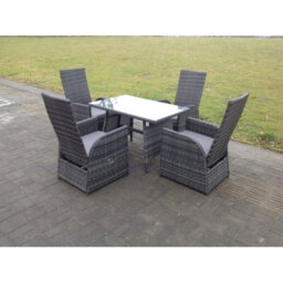Fimous Oblong Table Adjustable Pe Rattan Dining Set Table And Chair Sets Outdoor Garden Furniture Mixed Grey 4 Seat - thumbnail 1