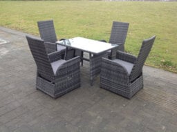 Fimous Oblong Table Adjustable Pe Rattan Dining Set Table And Chair Sets Outdoor Garden Furniture Mixed Grey 4 Seat - thumbnail 2