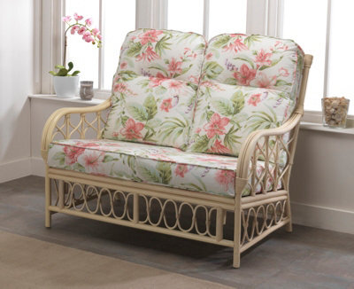 Desser Morley Natural Rattan 2 Seater Conservatory Sofa Real Cane Rattan Indoor Settee With Uk Sewn Cushion In Blossom Fabric - image 1
