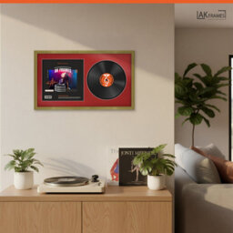 "30X17"" Gold Classic Vinyl Record Frame With Crimson Mount For 12 Inch Lp Album Cover & Disc - Ak Frames" - thumbnail 5