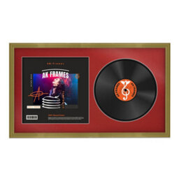 "30X17"" Gold Classic Vinyl Record Frame With Crimson Mount For 12 Inch Lp Album Cover & Disc - Ak Frames"